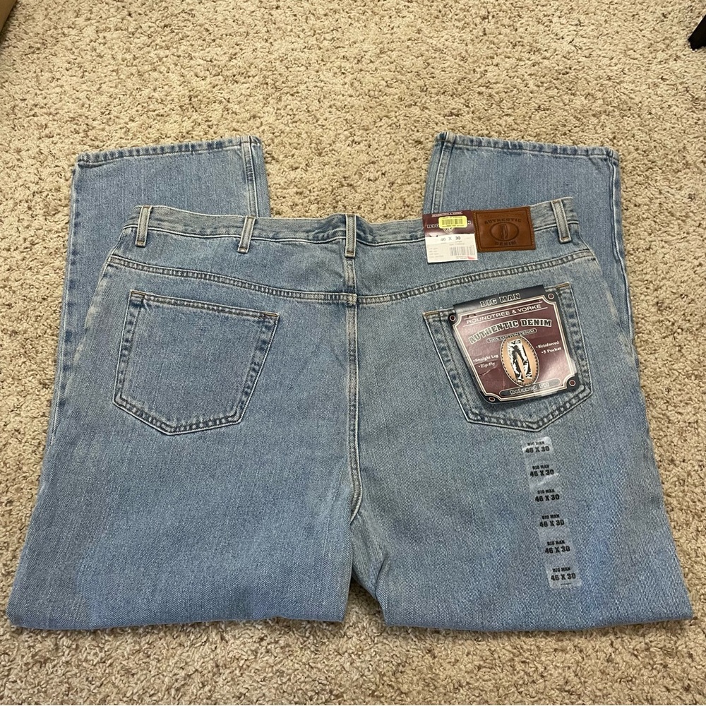 NWT Roundtree & Yorke Jeans Mens 46x30 Blue Relaxed Fit Authentic Denim Big Man